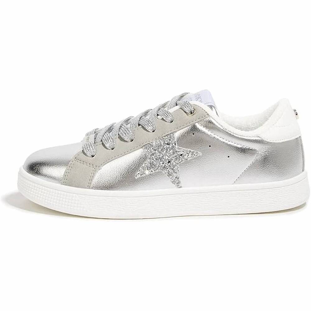 NEW LUCKY STEP women's fashion star lace up low top sneakers in silver